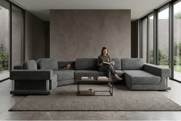 Ecksofa U-Form Bettfunktioun Schlofssofa Neit Wunnduch Multifunktioun Couch