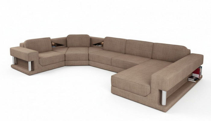 U-Form Bettfunktion Canapé Design Polster Textil Eck Wunnlandschaft Ecksofa Stoff