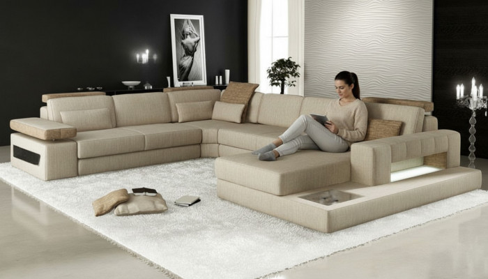 Wunnlandschaft U Form Eckssofa Sofa Canapé Polster Eck Schéinen XXL Stoff