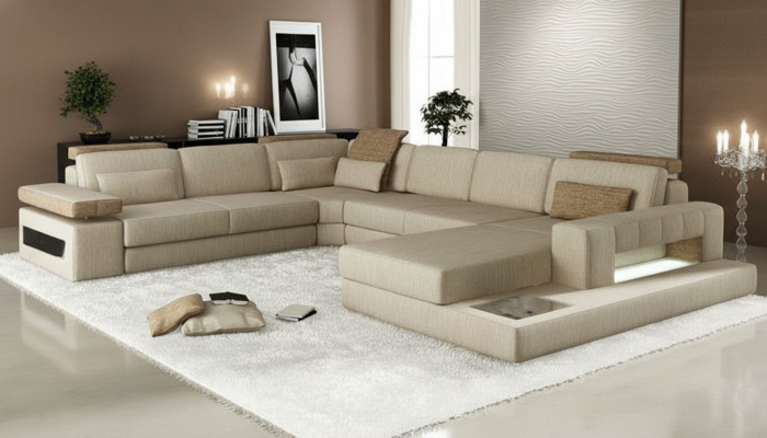 Wunnlandschaft U Form Eckssofa Sofa Canapé Polster Eck Schéinen XXL Stoff