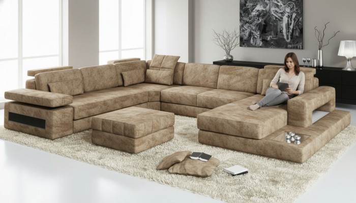 Stoff U Form Wunnlandschaft Polster Eckcouch Couch Lieder Sofa Ecksofa Eckcouch