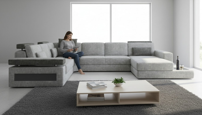 Wunnlandschaft Canapé Eck U Form Sofa Eckcanapé Ecksëtz XXL Stoff Polster