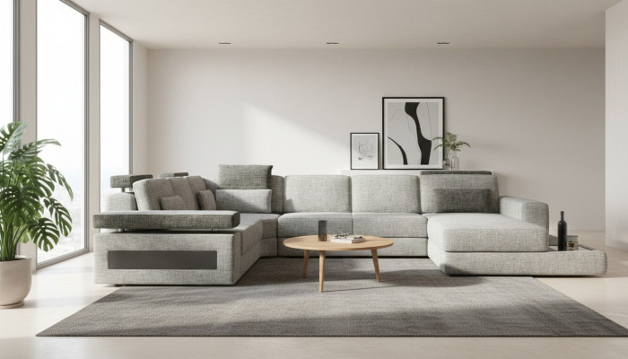 Wunnlandschaft Canapé Eck U Form Sofa Eckcanapé Ecksëtz XXL Stoff Polster