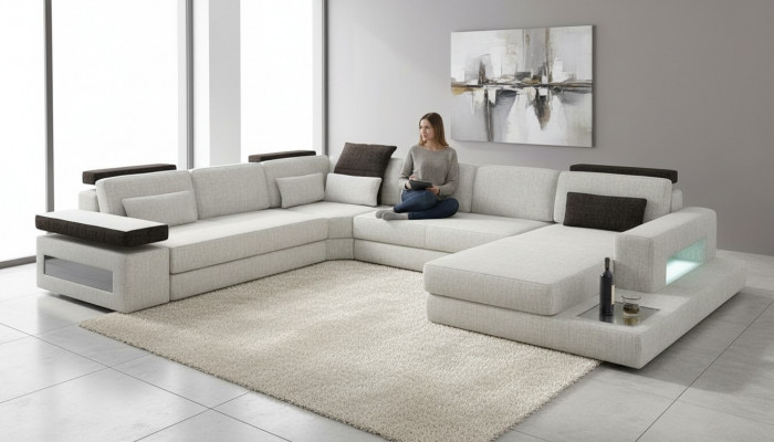 Textil-Couch Wohnlandschaft U-Form Design Modern Eck-Sofa Design
