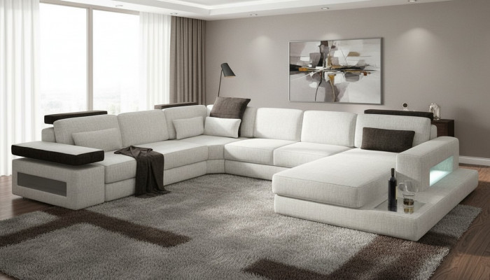 Textil-Couch Wohnlandschaft U-Form Design Modern Eck-Sofa Design