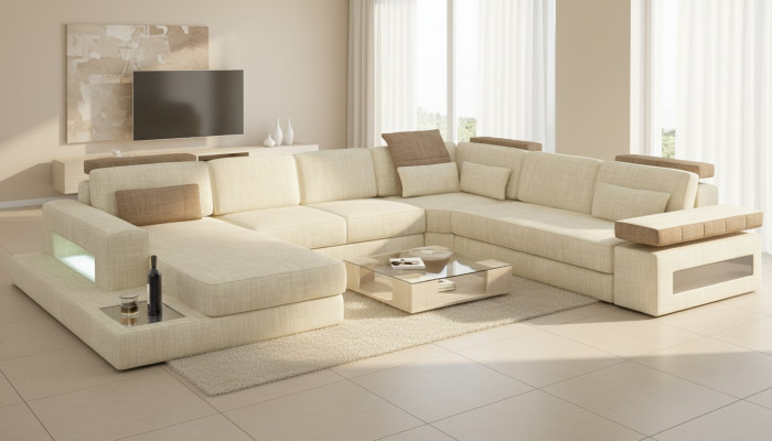 U-Form Bettfunktion Canapé Design Polster Textil Eck Wunnlandschaft Eckséi Stoff