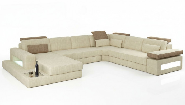 U-Form Bettfunktion Canapé Design Polster Textil Eck Wunnlandschaft Eckséi Stoff