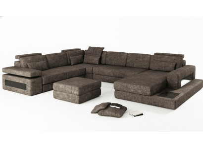 Eckcouch Stoff U-Form Sofa Design Polster Textil Eck-Wunnlandschaft Bettfunktioun