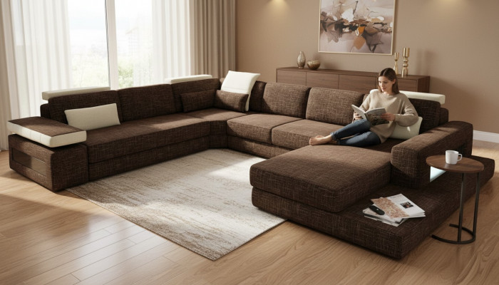 U-Form Canapé Design Polster Eck Modern Sofas Textil Wunnlandschaft Eckcanapé Stoff
