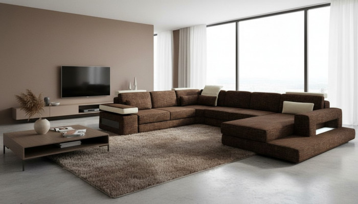 U-Form Canapé Design Polster Eck Modern Sofas Textil Wunnlandschaft Eckcanapé Stoff