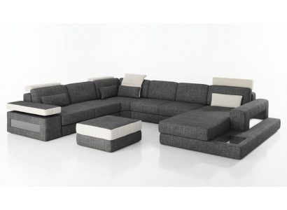 Ecksofa Canapé Design Polster Stoff Nei Wunnlandschaft U-Form Schlofffunktioun Stoff