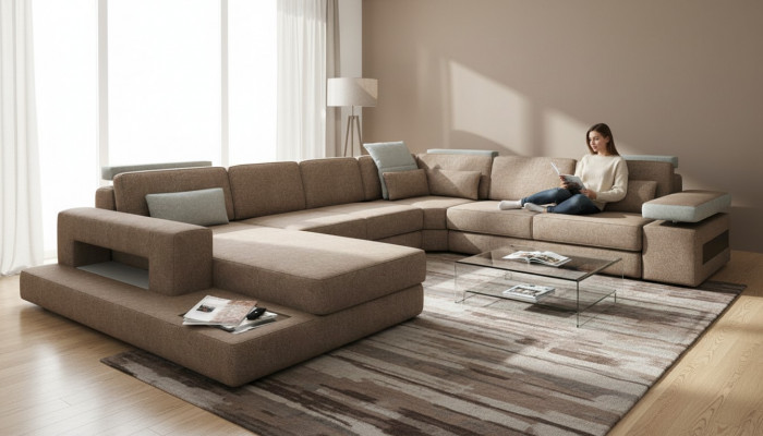 U-Form Polster Canapéen Textil Design Canapé Eckssofa Wunnlandschaft Sofa Nei