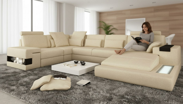 Ecksofa Canapé Këssen Canapéen Nei Eck U Form Canapé Wunnlandschaft Miwwelen Canapéë Nei