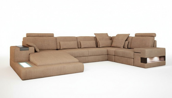 U-Form Polster Couchen Textil Design beliicht Wuohnlandschaft Ecksofa Sofa Couch