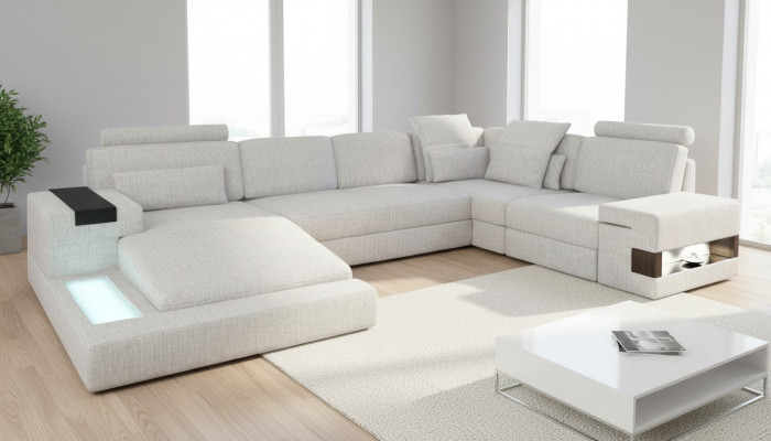 Ecksofa Wunnlandschaft Canapé Couch U Form Polster Canapéë Stoff Design Miwwelen Nei