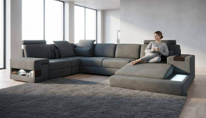 Ronnen Eck Sofa Këssen XXL Grouss U-Form Canapéen Wunnlandschaft U Form Sofae Neit