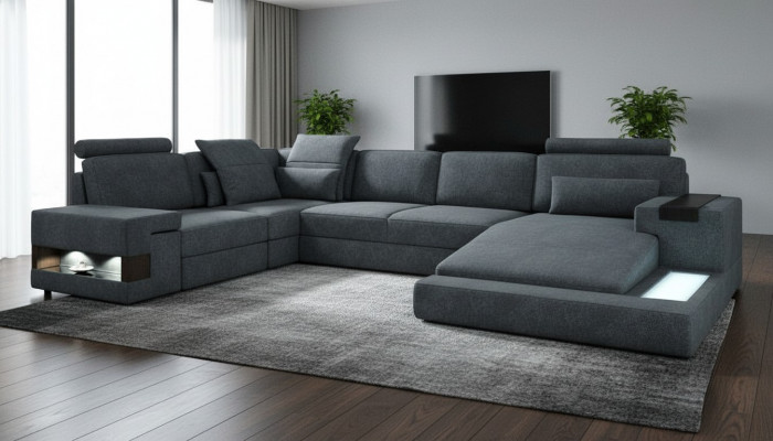 Ronnen Eck Sofa Këssen XXL Grouss U-Form Canapéen Wunnlandschaft U Form Sofae Neit