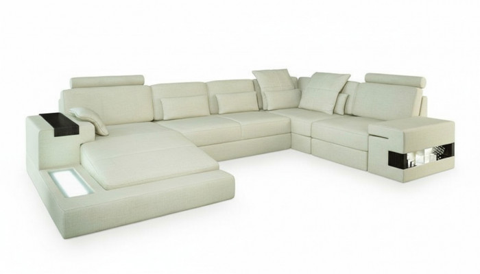 Ecksofa U-Form Canapé Design Polster Stoff Nei Wunnlandschaft Bettfunktioun Stoff