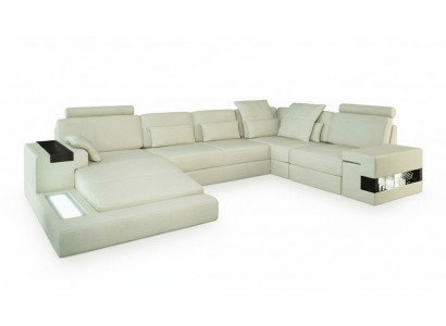 Ecksofa U-Form Canapé Design Polster Stoff Nei Wunnlandschaft Bettfunktioun Stoff