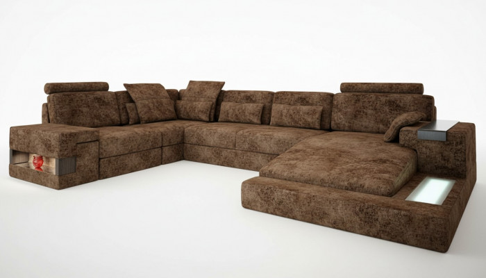 Eckcouch an U-Form Sofa Design Polsterstoff Textil Nei Bettfunktioun Wunnlandschaft Stoff
