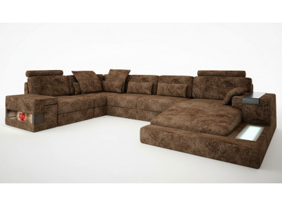 Eckcouch an U-Form Sofa Design Polsterstoff Textil Nei Bettfunktioun Wunnlandschaft Stoff