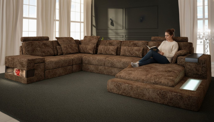 Eckcouch U-Form Canapé Design Canapé Textil Wunnlandschaft Bettfunktioun Stoff