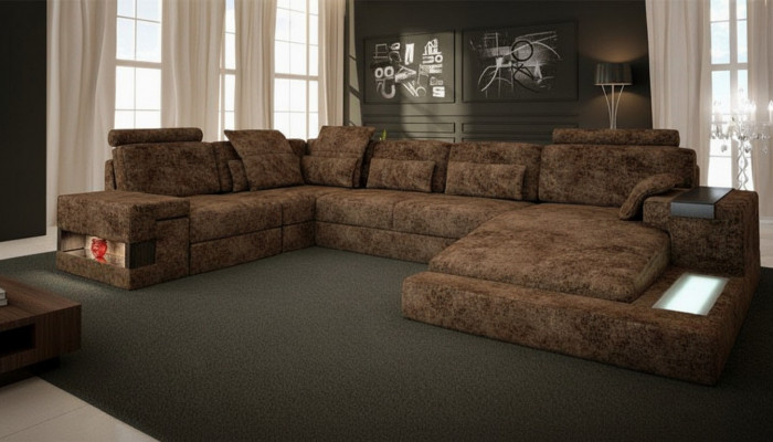 Eckcouch U-Form Canapé Design Canapé Textil Wunnlandschaft Bettfunktioun Stoff