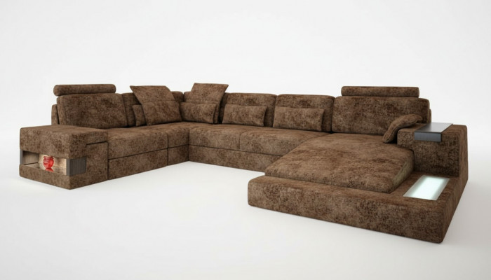 Eckcouch U-Form Canapé Design Canapé Textil Wunnlandschaft Bettfunktioun Stoff