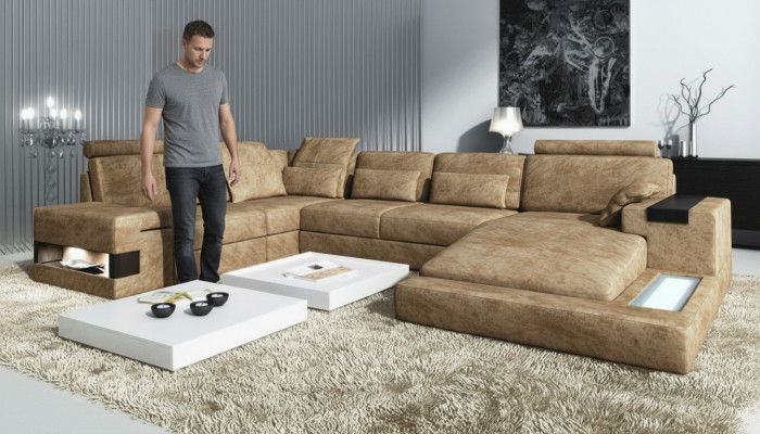Eckcouch a Form vum U Couch Polstersofa Couch Sofazen Couchen Eckcouch Design Miwwelen Nei