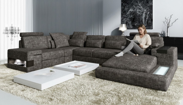 Modern Wohnzimmer Design Ecksëtzmiwwel Ecksëtz Stoffpolster Canapé Sofa U Form