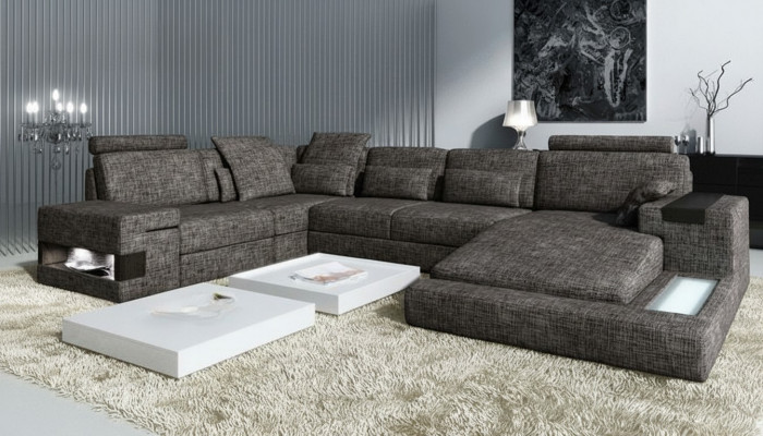 Modern Wohnzimmer Design Ecksëtzmiwwel Ecksëtz Stoffpolster Canapé Sofa U Form