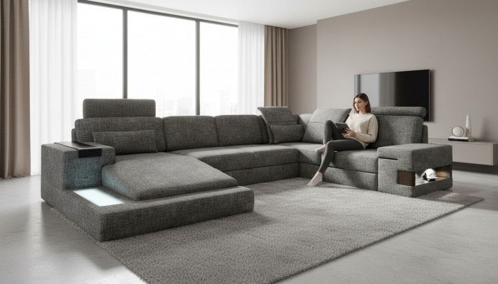 Ecksofa U-Form Design Modern Sofa Canapéen Textilsofa Canapé Wunnlandschaft Nei