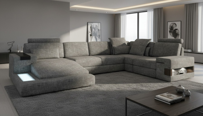 Ecksofa U-Form Design Modern Sofa Canapéen Textilsofa Canapé Wunnlandschaft Nei
