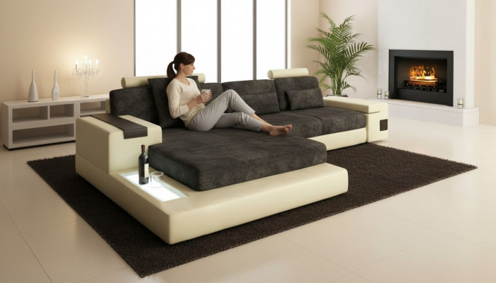 Schlof Eckcouch Wunnlandschaft Eckcouch Polster Eck Sëtz Couch Modern L Form Grouss