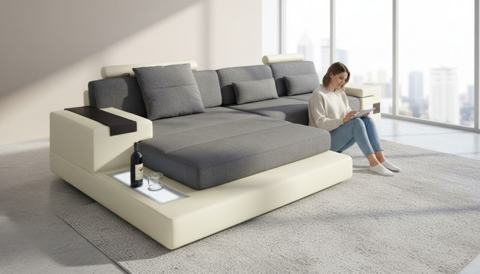 Luxus Sofa Canapé Eck Polsterméibel Wunnzëmmer L-Form Modern Design Textil Stoff