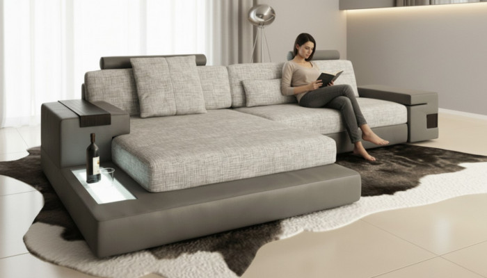 Design Sofa Couch Eckpolstermöbel Wunnzëmmer L-Form Modern Elegant Textil Stoff