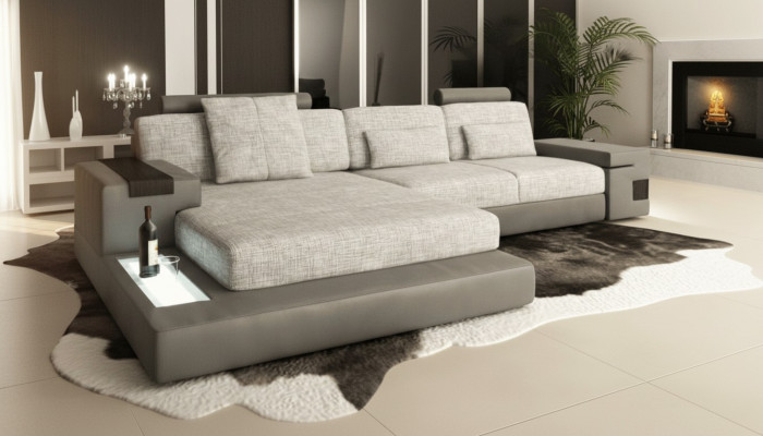 Design Sofa Couch Eckpolstermöbel Wunnzëmmer L-Form Modern Elegant Textil Stoff