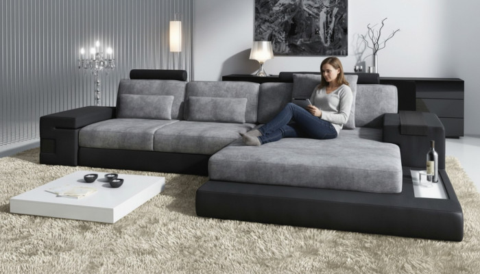 Eckcouch Wunnzëmmer L-Form Polster Canapé Textil Design NEI Modern