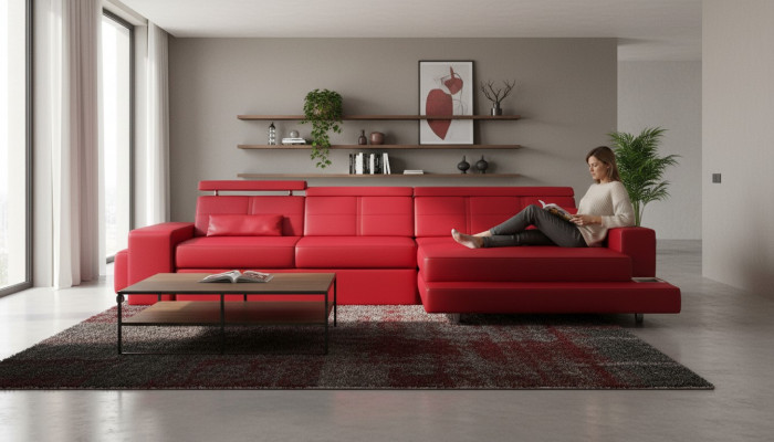 Miwwel Ecksofa Lieder Sofa Couch Polster Eck Sëtz Wunnlandschaft L-Form Nei