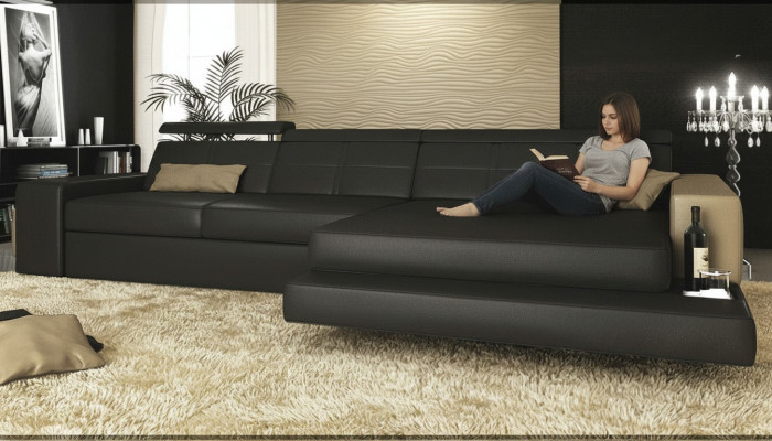 Eckcouch Canapé Polster Wongelandschaft Eck Ecke Lieder Sofa Schwaarz L Form