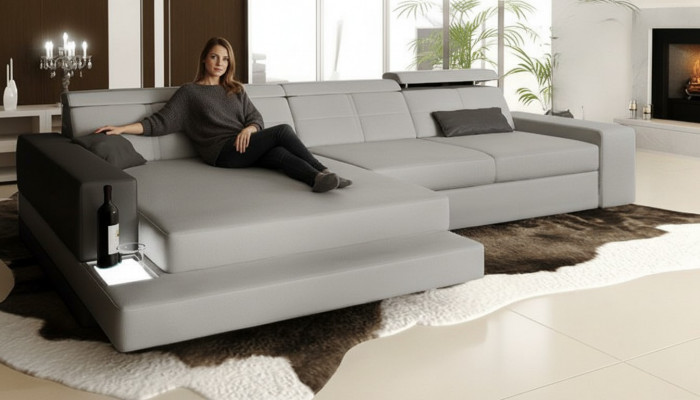 Design Eckcouch L-Form Kanapé Polster Stoff Luxus-Wunnzëmmer-Couch Sëtzbänk