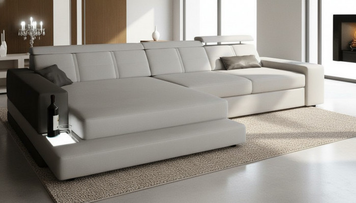 Design Eckcouch L-Form Kanapé Polster Stoff Luxus-Wunnzëmmer-Couch Sëtzbänk