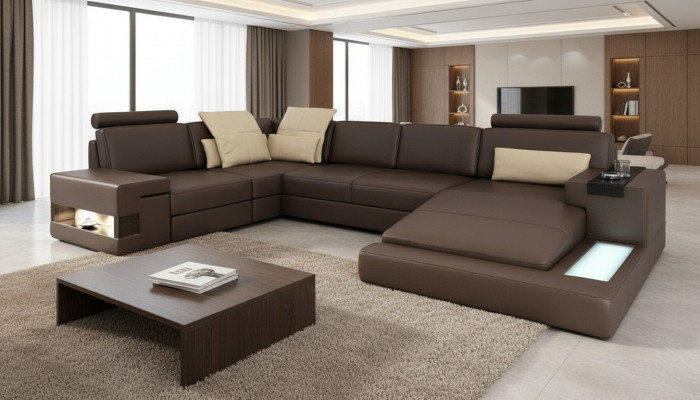 Design Ecksofa U-Form Schlofffunktioun Canapé Lieder Sofas Schloffcanapé Stoff Nei