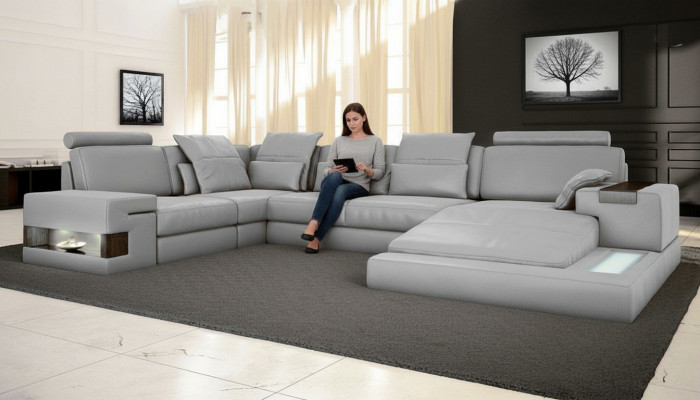 Schlofsofa Canapé Design Polster Textil Eck Wunnlandschaft Eckcanapé Stoff U-Form