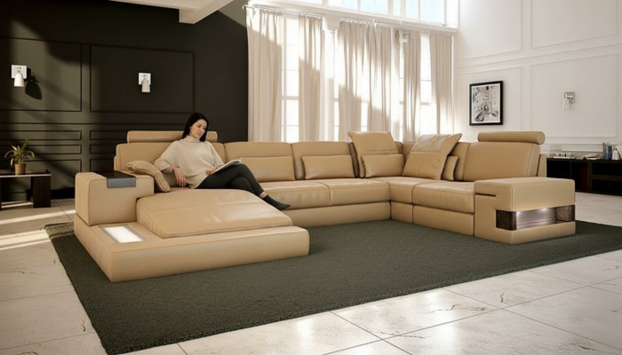 Design Polster Modern Lieder Bettfunktioun nei Stoff Ecksofa U-Form Sofa Couch