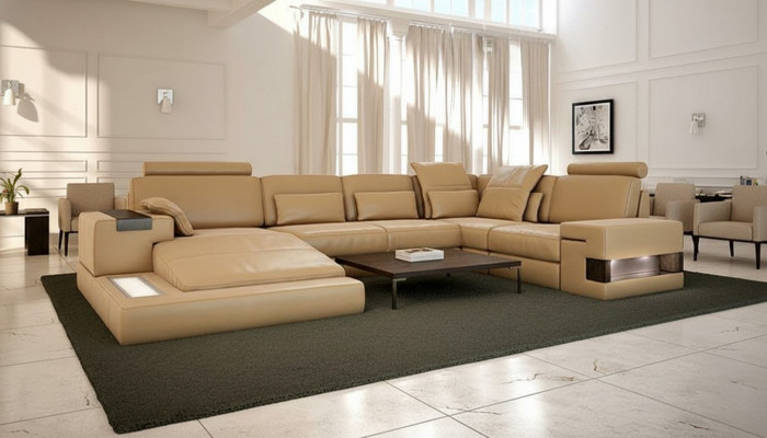 Design Polster Modern Lieder Bettfunktioun nei Stoff Ecksofa U-Form Sofa Couch