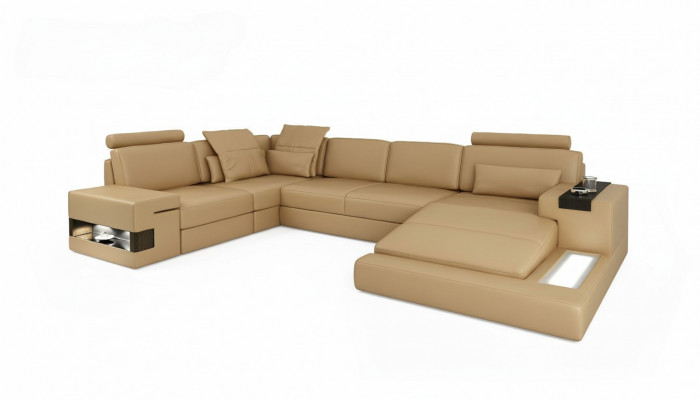 Ecksofa U-Form Sofa Wunnlandschaft Polster Bettfunktioun Design Modern Nei