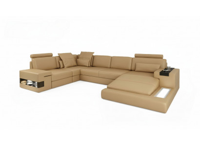 Ecksofa U-Form Sofa Wunnlandschaft Polster Bettfunktioun Design Modern Nei