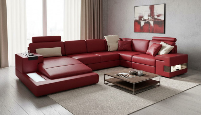 Wunnlandschaft Ecksofa U-Form Couch Sëtz Polster Sofa Modern Sofa Nei