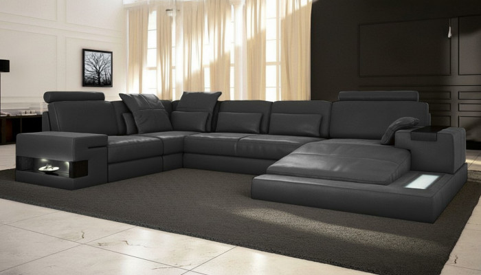 Ecksofa U-Form Couch Design Polster Textil Nei Wunnlandschaft Bettfunktioun Stoff